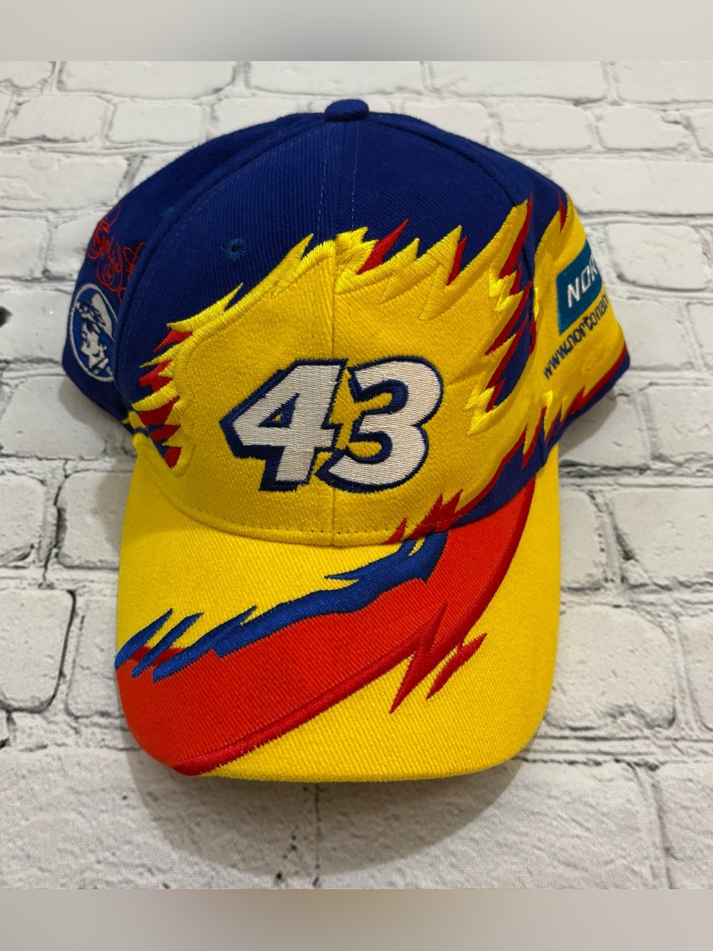 Vtg Richard Petty #43 Racing Gear Snapback Hat Yellow Red Blue Norton NASCAR OS